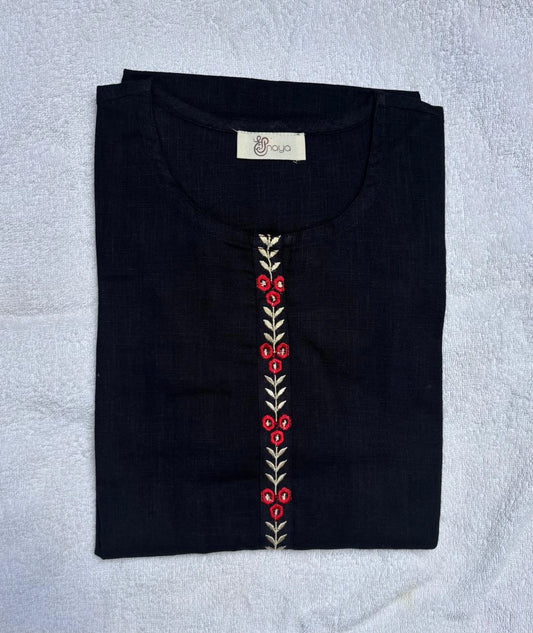 Black Embroidered Cotton Kurti 