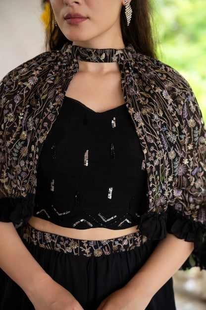 Black muslin co-ord set fashion outfit with pants