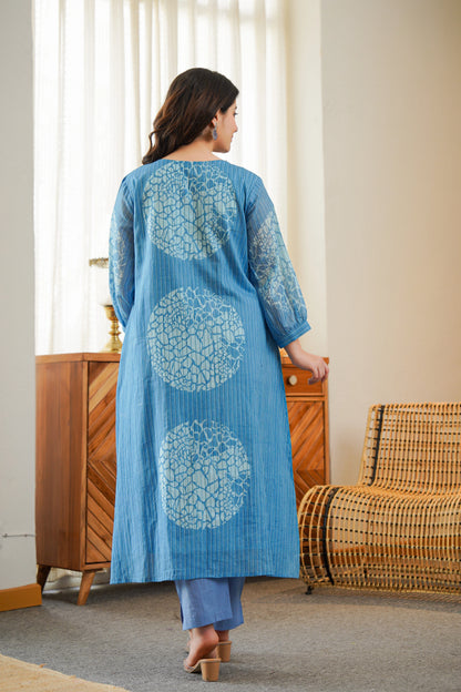 Buy Blue Printed A-Line Kurta Pant Online | Shreenaya