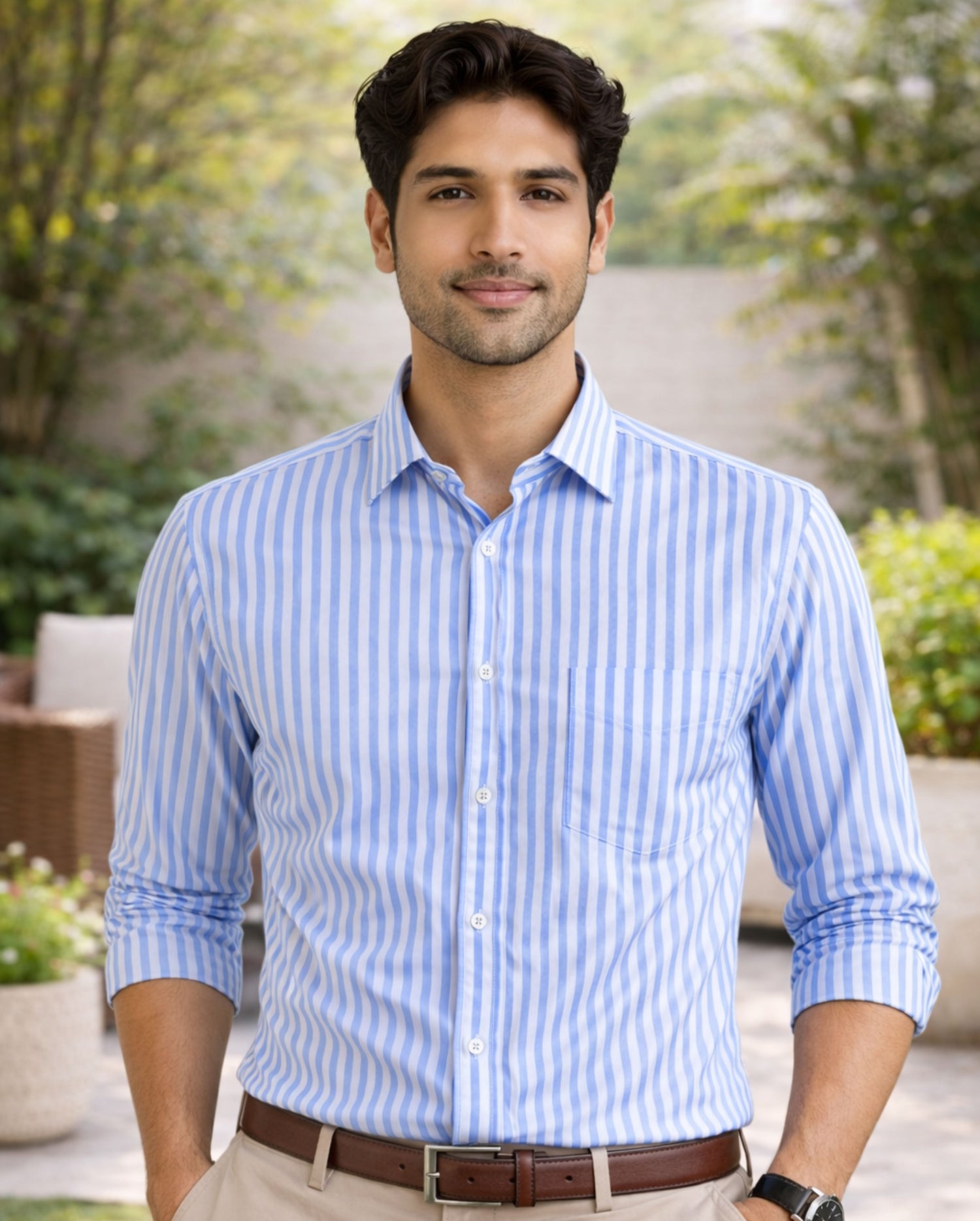 Blue Striped Oxford Regular Fit Casual Shirt (Full Sleeves)