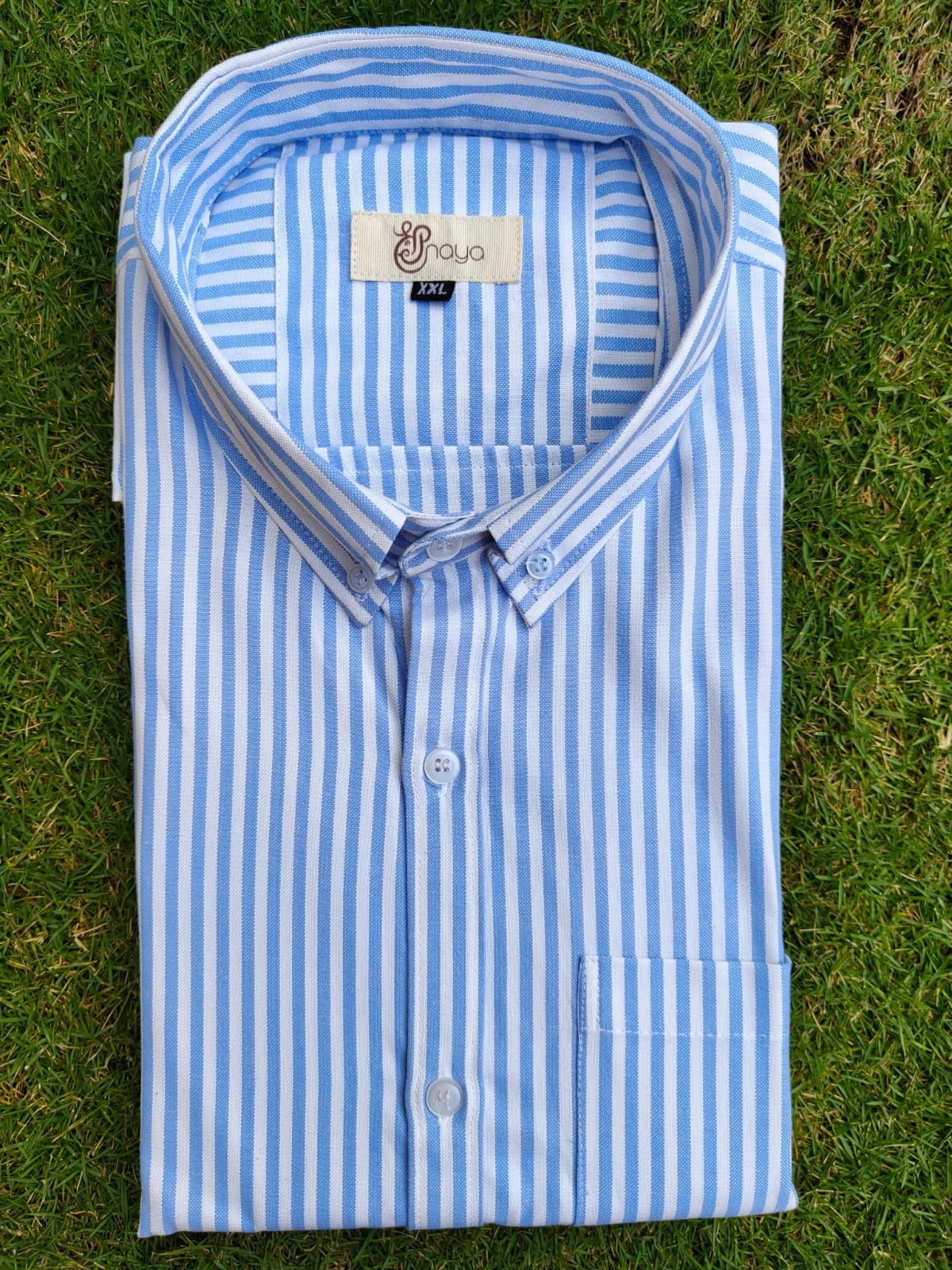 full sleeves blue striped casual shirt for men