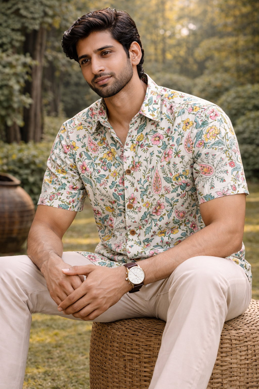 Bohemian Print Cotton Regular Fit Casual Shirt (Half Sleeves)