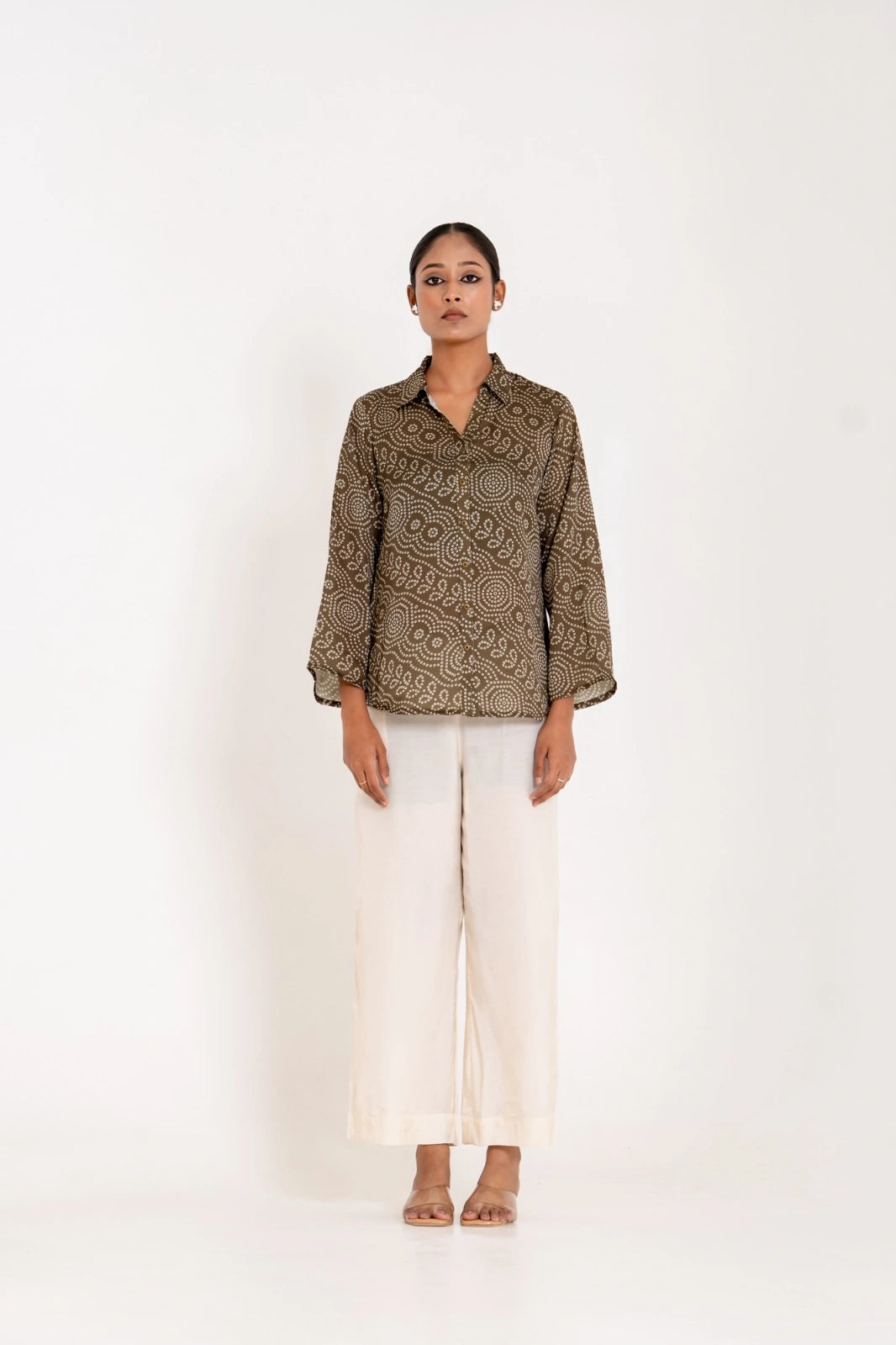 bottle green bandhej top women