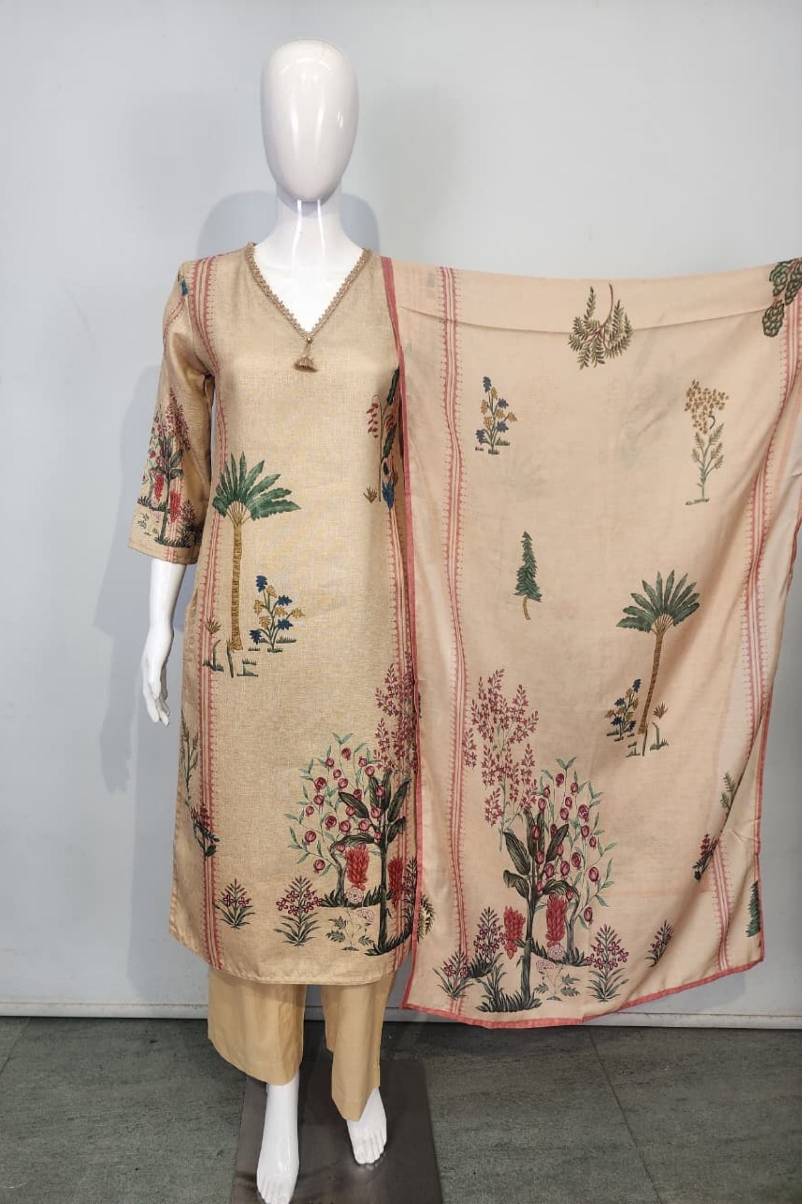 Women chiku cotton botanical printed kurta set
