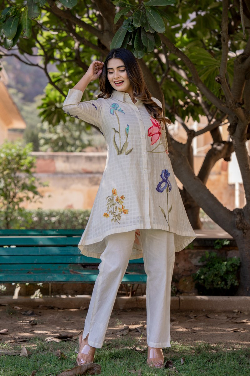 White Hand Painted Co-Ord Set