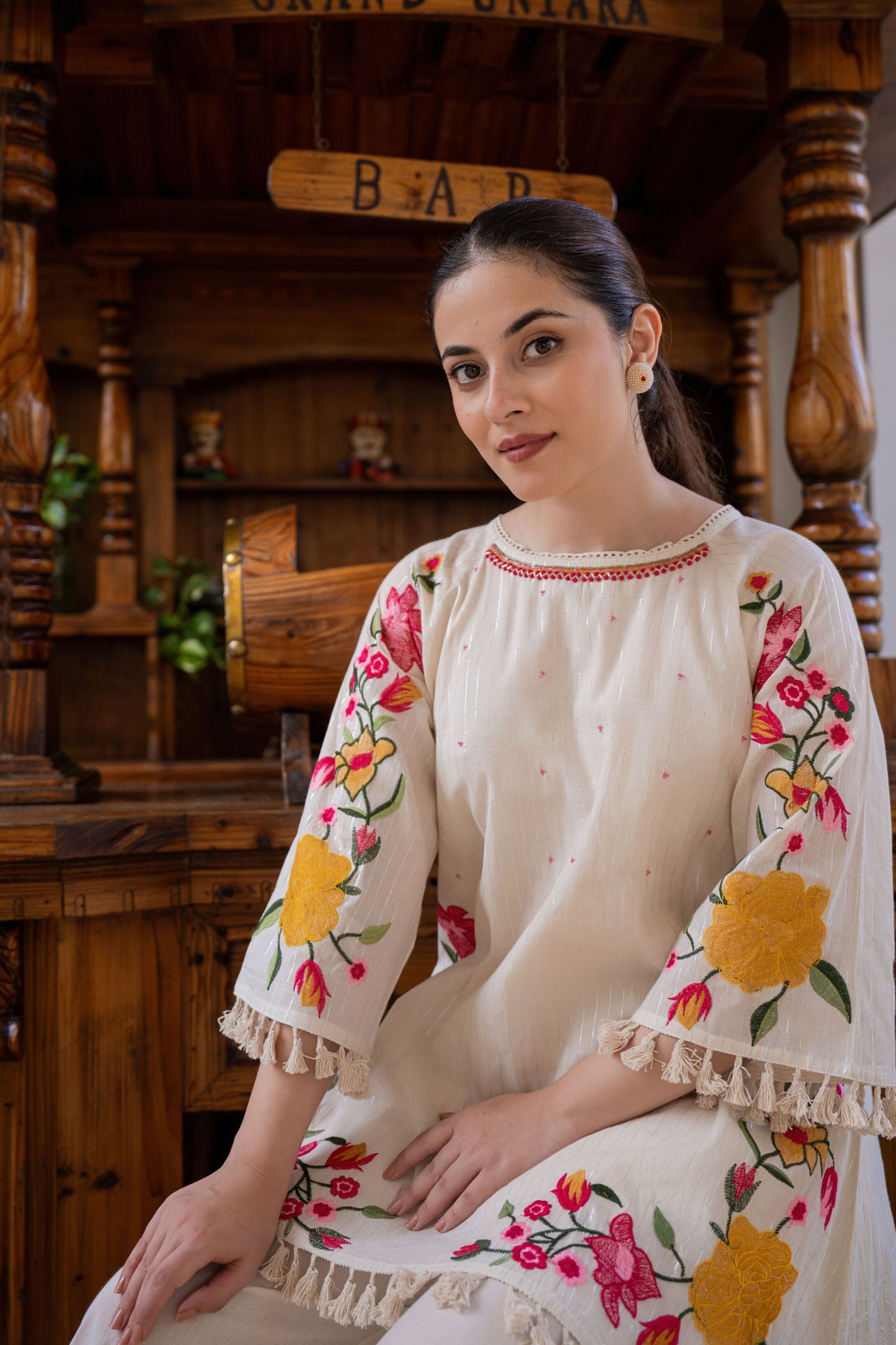 White Multicoloured Embroidery Co-Ord set