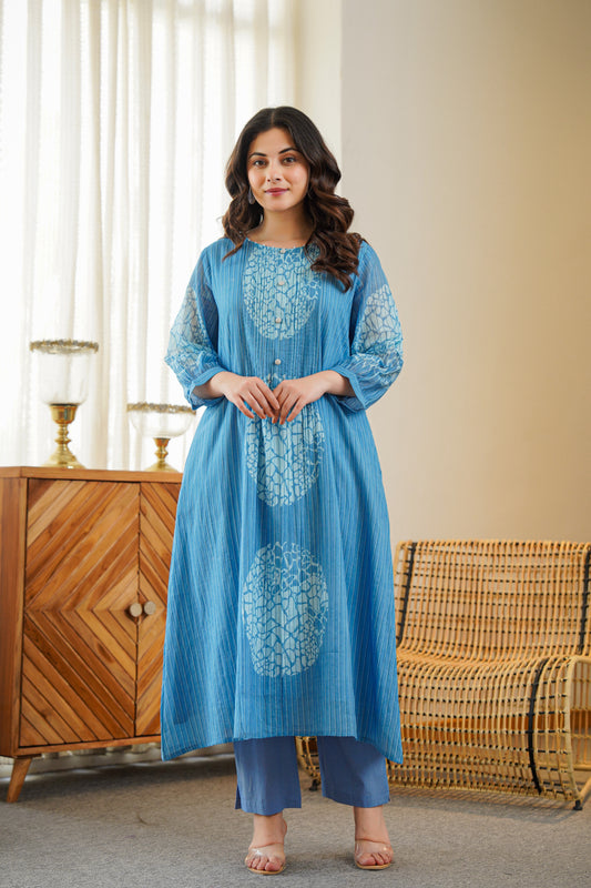 Blue Printed A Line Kurta Pant