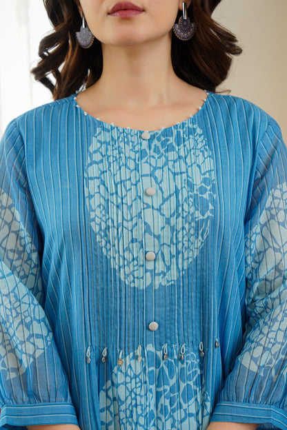 Blue Printed A Line Kurta Pant