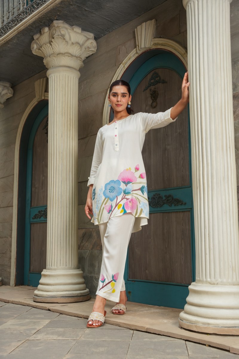 White Malmal Hand Painted Co-Ord Set