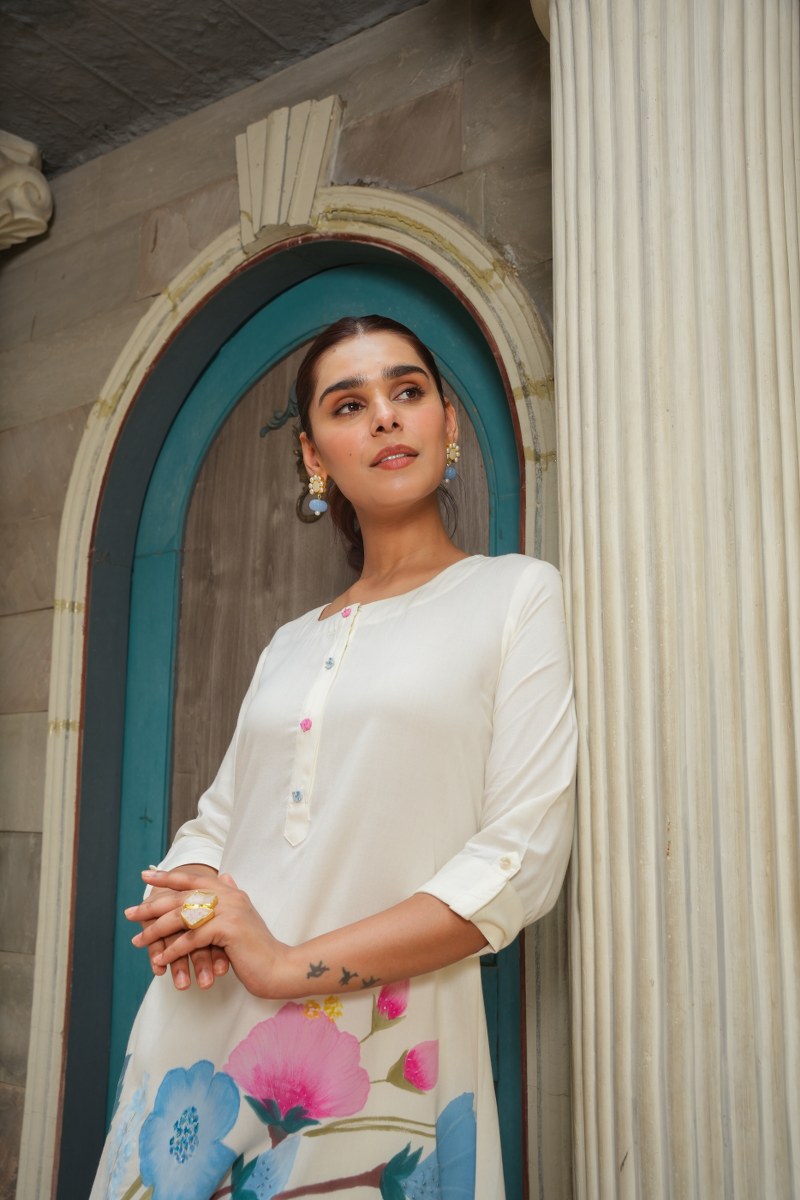 White Malmal Hand Painted Co-Ord Set