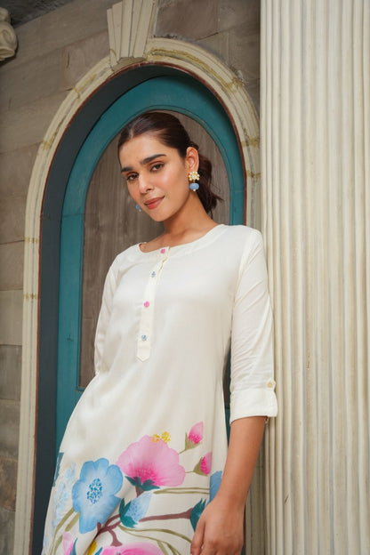 White Malmal Hand Painted Co-Ord Set