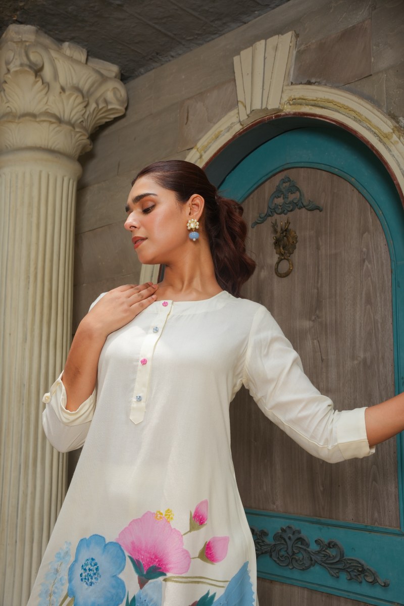 White Malmal Hand Painted Co-Ord Set