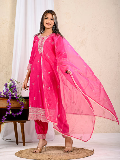 Deep pink straight kurta pant dupatta ethnic wear