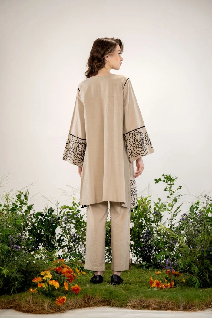 Shreenaya Elegant beige floral embroidered co-ord set