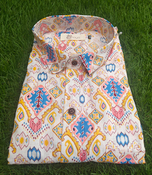 Geometrical Print Cotton Regular Fit Casual Shirt(Half Sleeves)