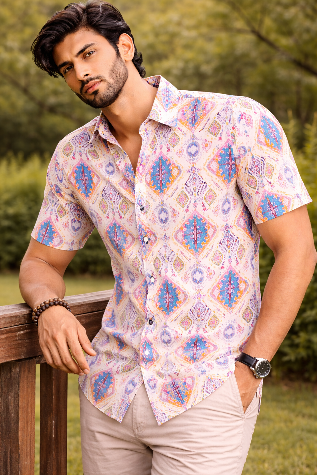 Geometrical Print Cotton Regular Fit Casual Shirt(Half Sleeves)