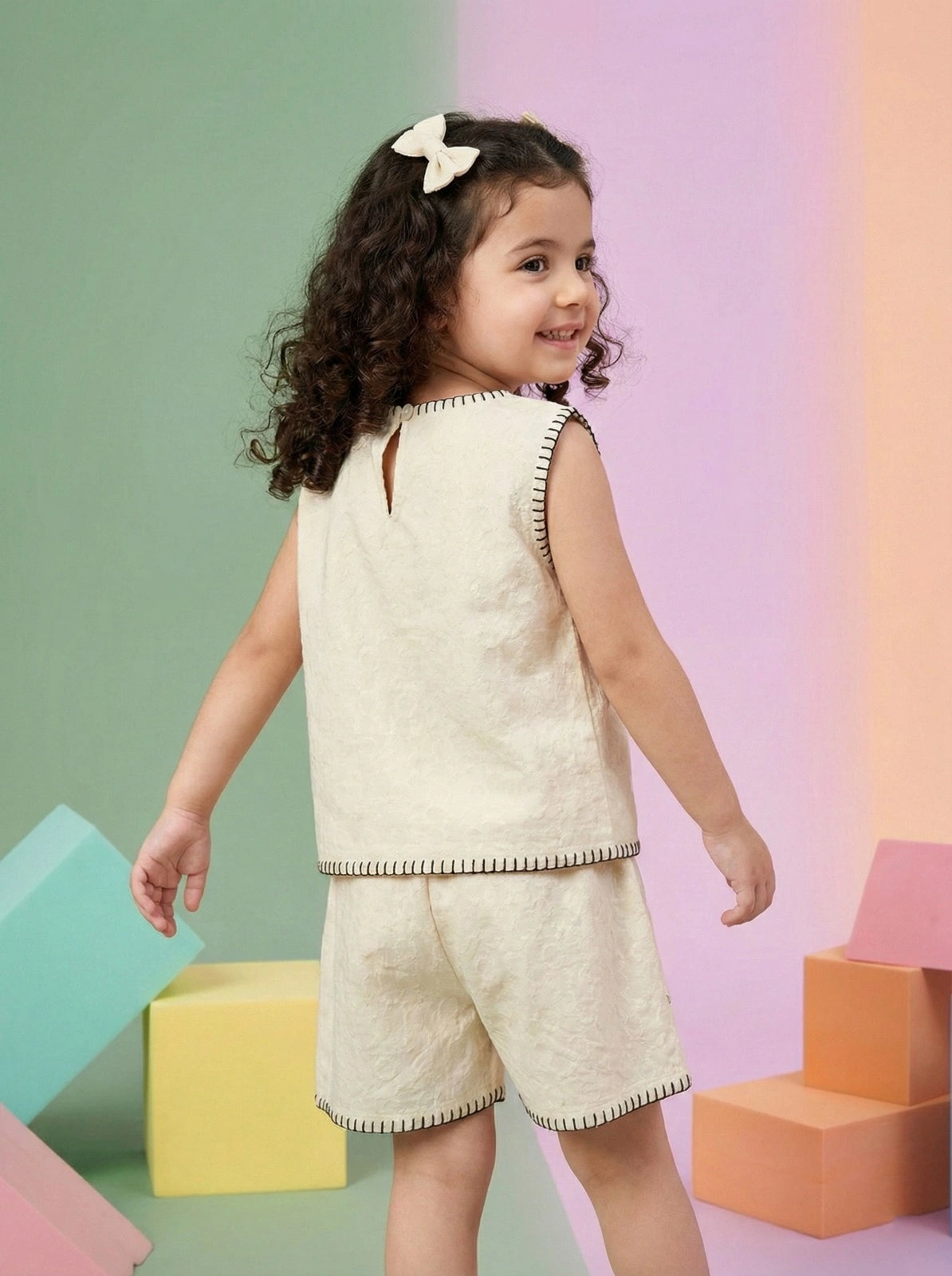 Girls Black Embroidered Cotton Co-ord Set (Top and Shorts)