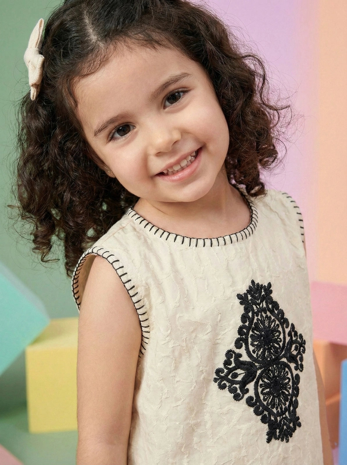 Girls Black Embroidered Cotton Co-ord Set (Top and Shorts)