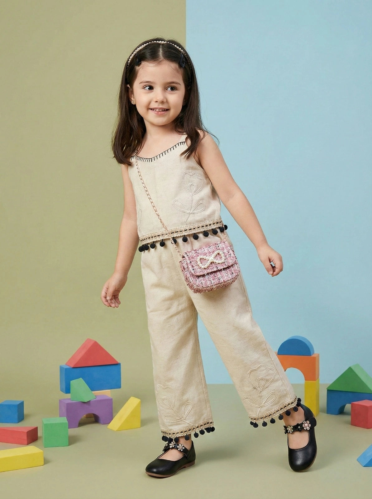 Girls Embroidered Cotton Co-ord Set