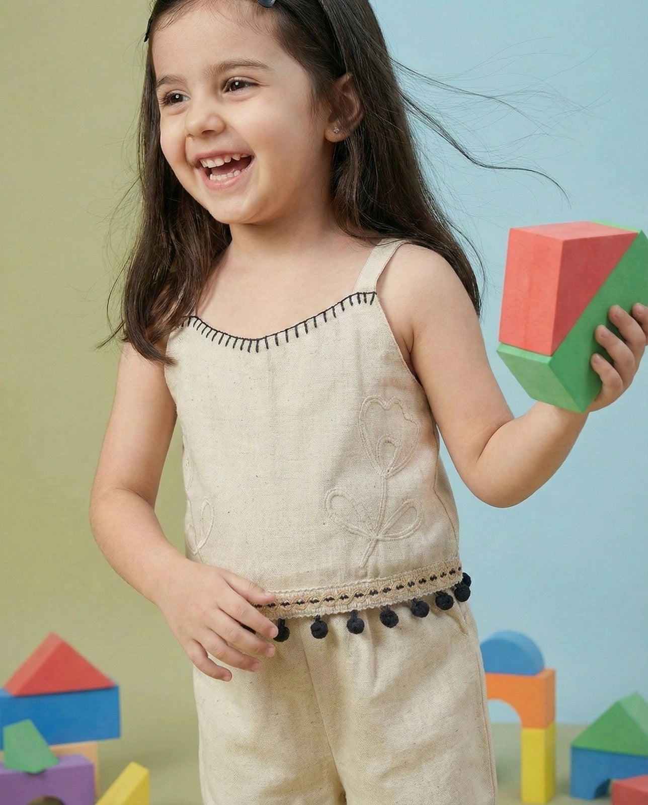 Girls Embroidered Cotton Co-ord Set