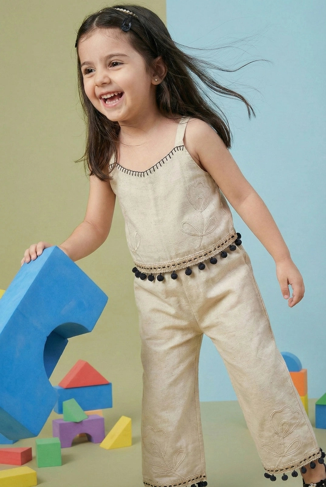 Girls Embroidered Cotton Co-ord Set