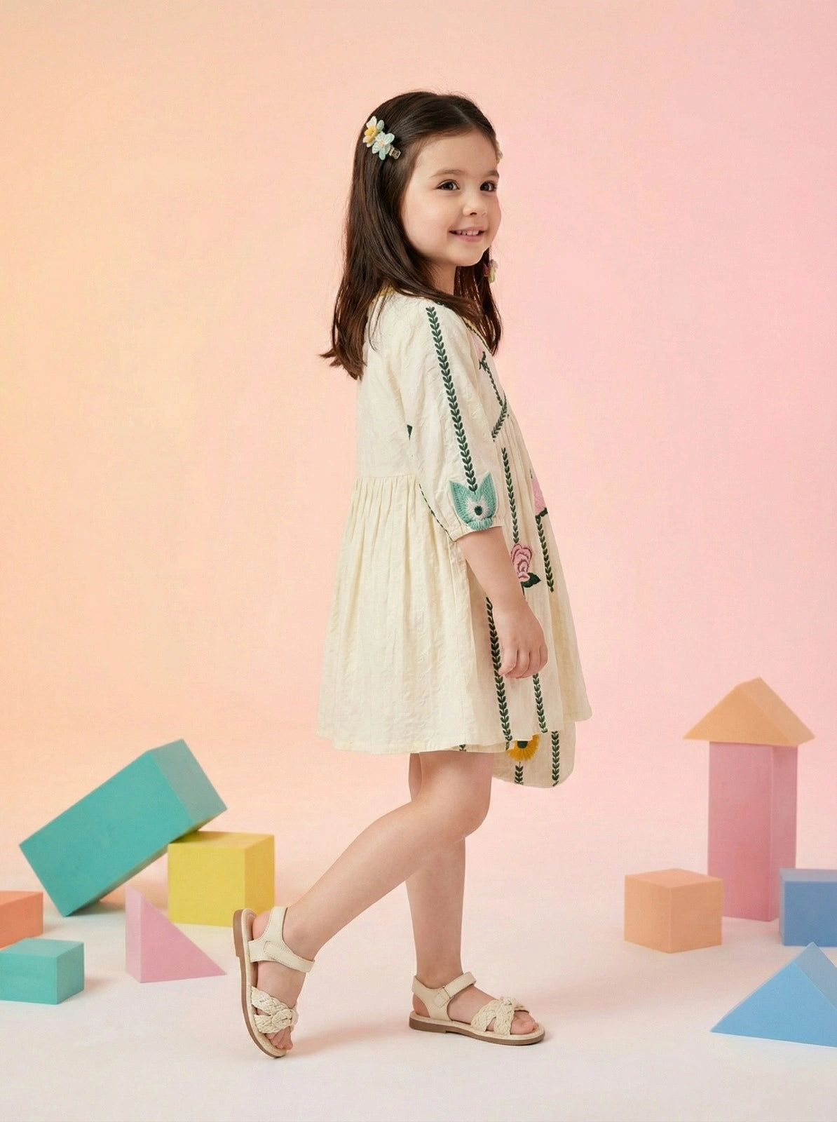 Girls Floral Embroidered Cotton Frock