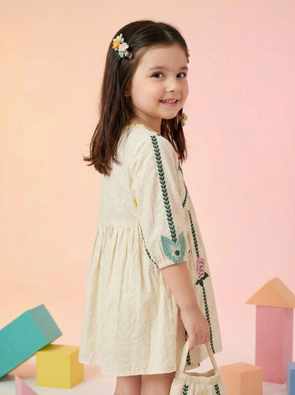 Girls Floral Embroidered Cotton Frock