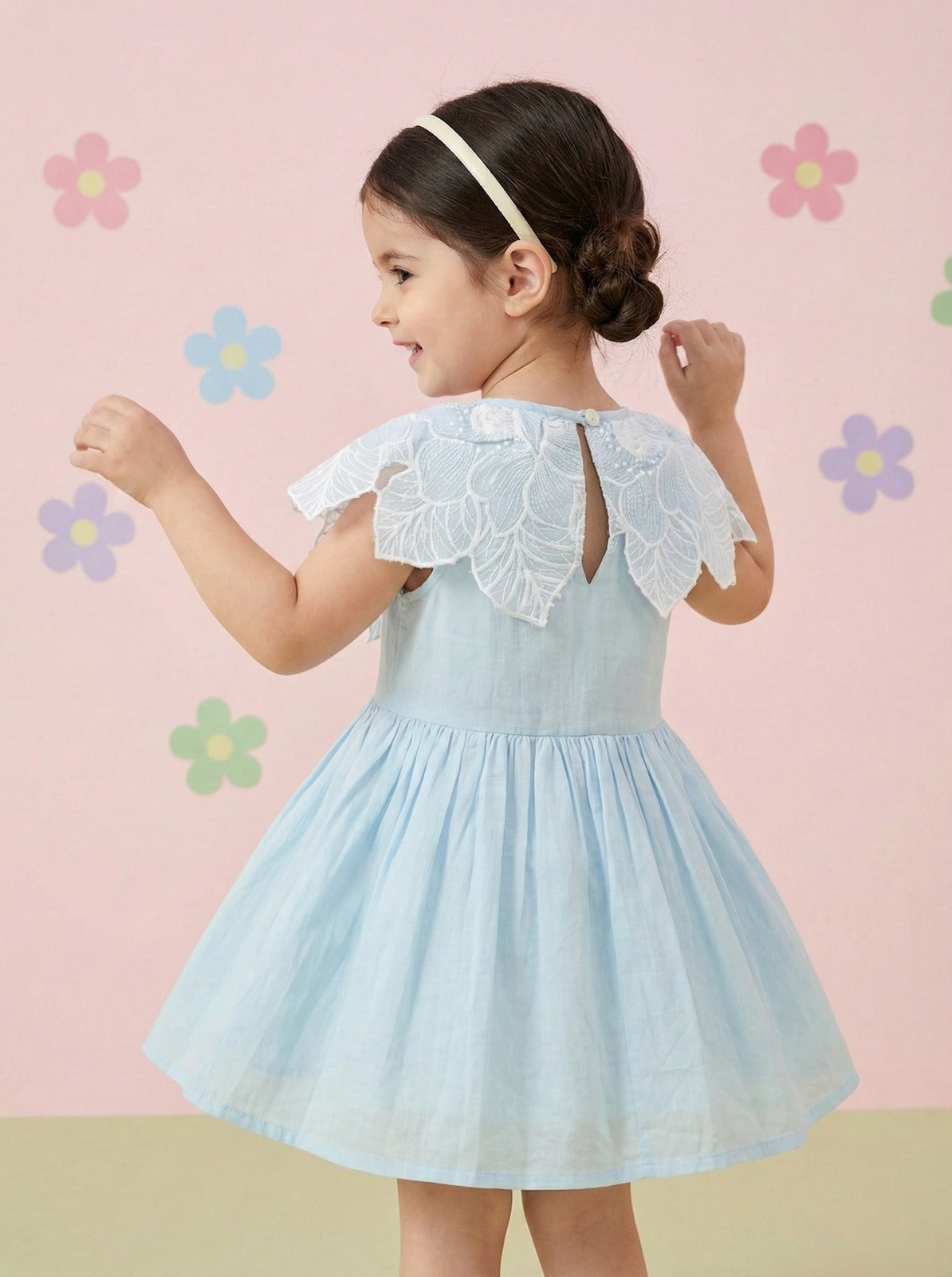 Girls summer sky blue cotton lace frock stylish look