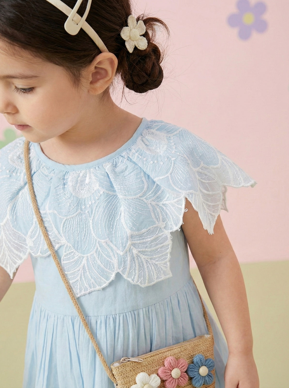 Girls sky blue cotton lace frock party wear dress
