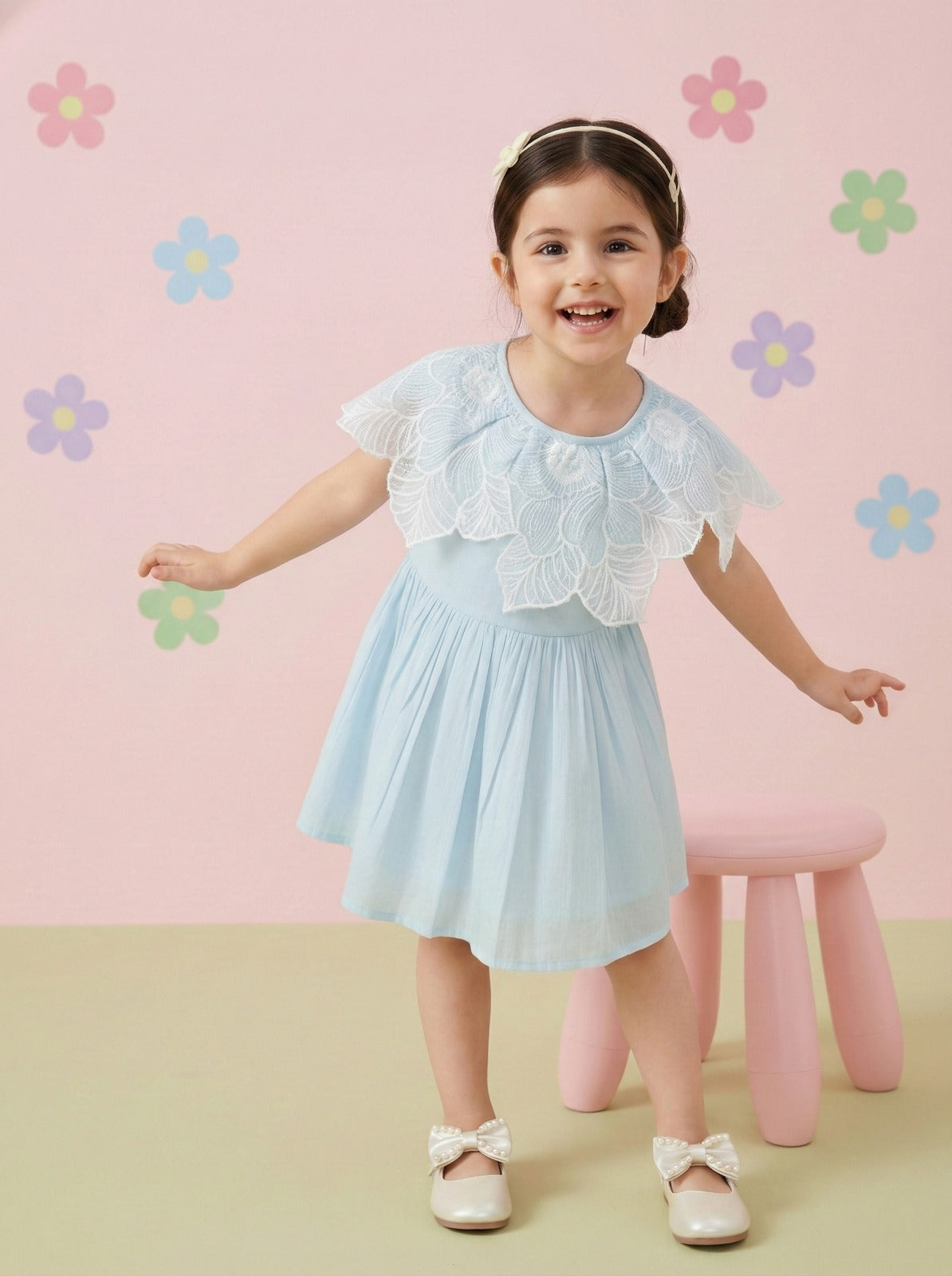 Sky blue cotton lace frock for girls stylish summer dress