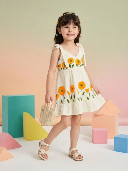 Girls Sunflower Embroidered Cotton Frock