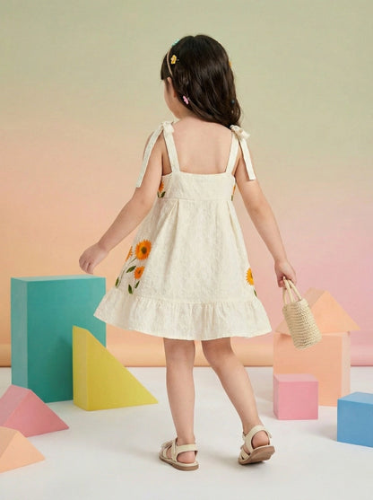 Girls Sunflower Embroidered Cotton Frock