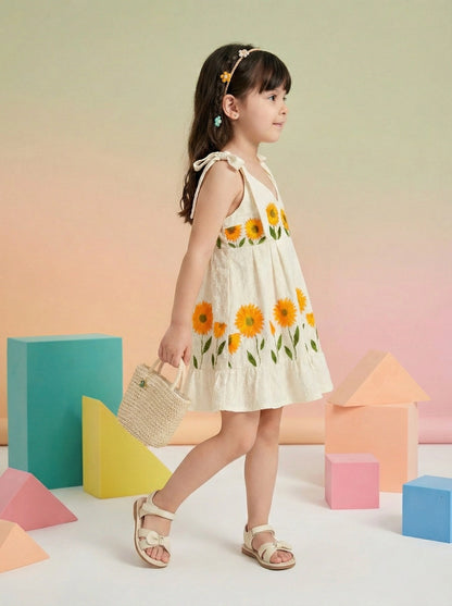 Girls Sunflower Embroidered Cotton Frock