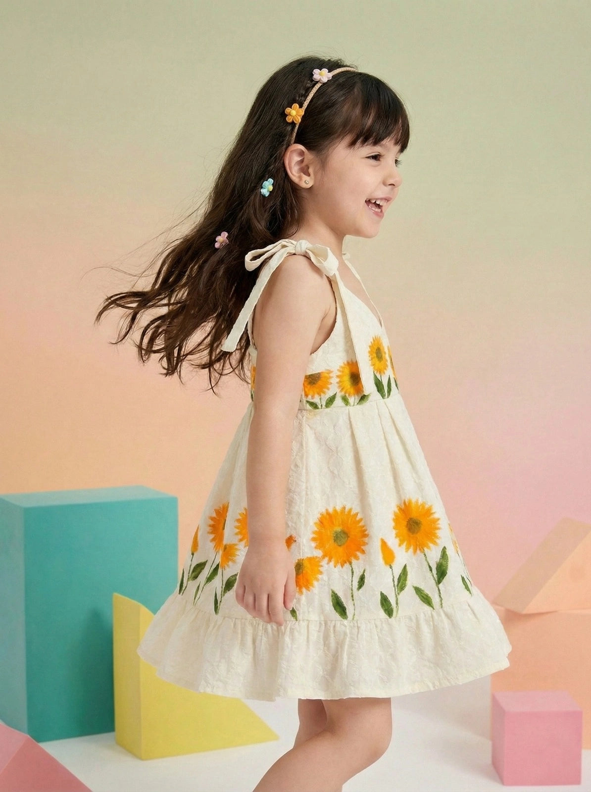 Girls Sunflower Embroidered Cotton Frock
