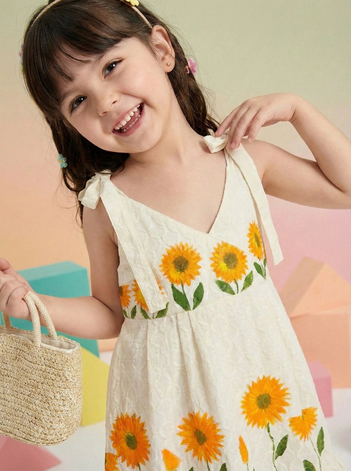 Girls Sunflower Embroidered Cotton Frock