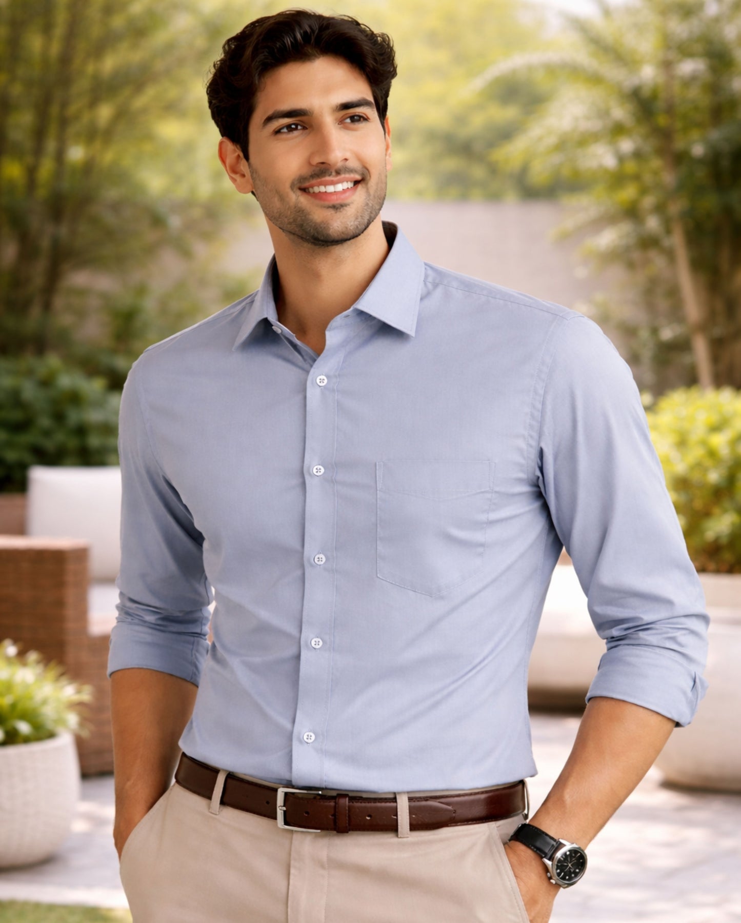 Gray Cotton Regular Fit Casual Shirt (Full Sleeves)