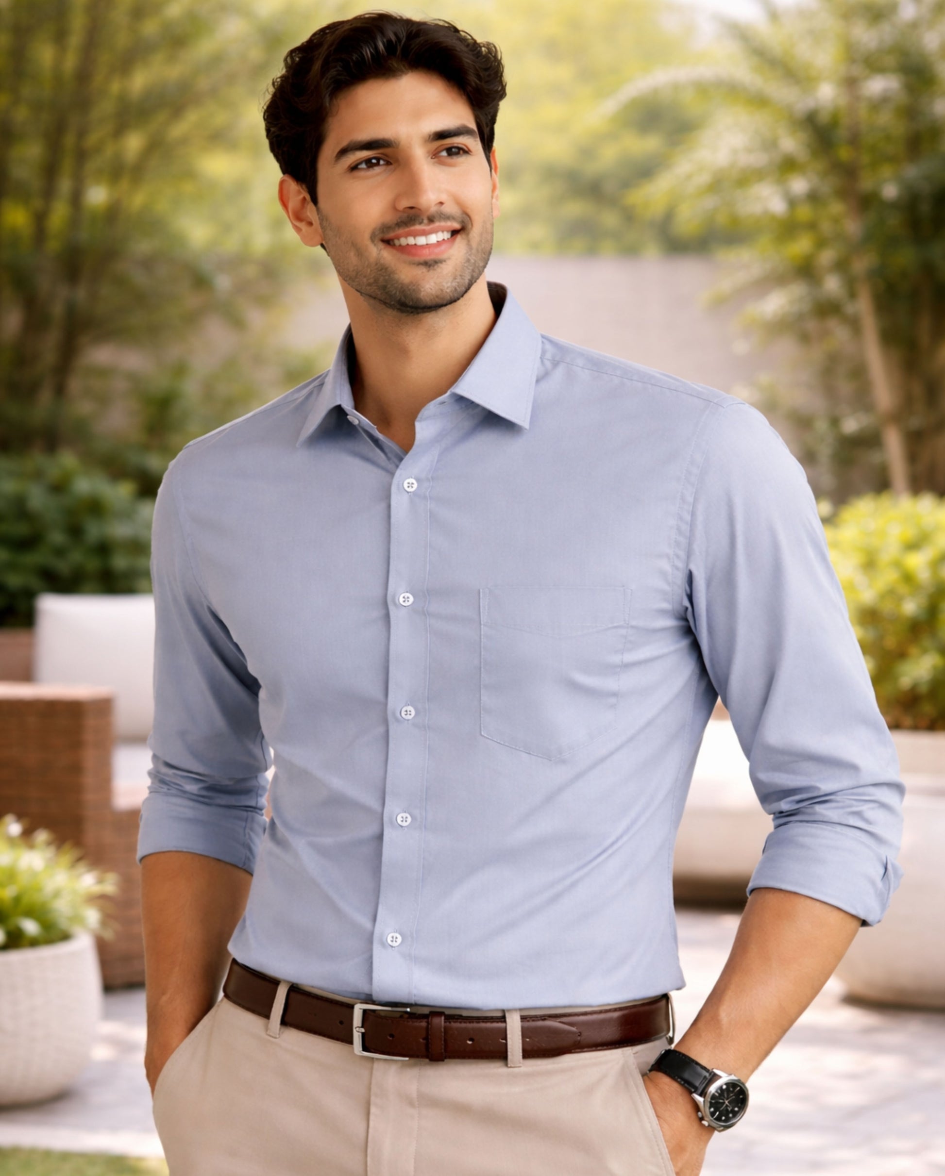 Gray Cotton Regular Fit Casual Shirt (Full Sleeves)