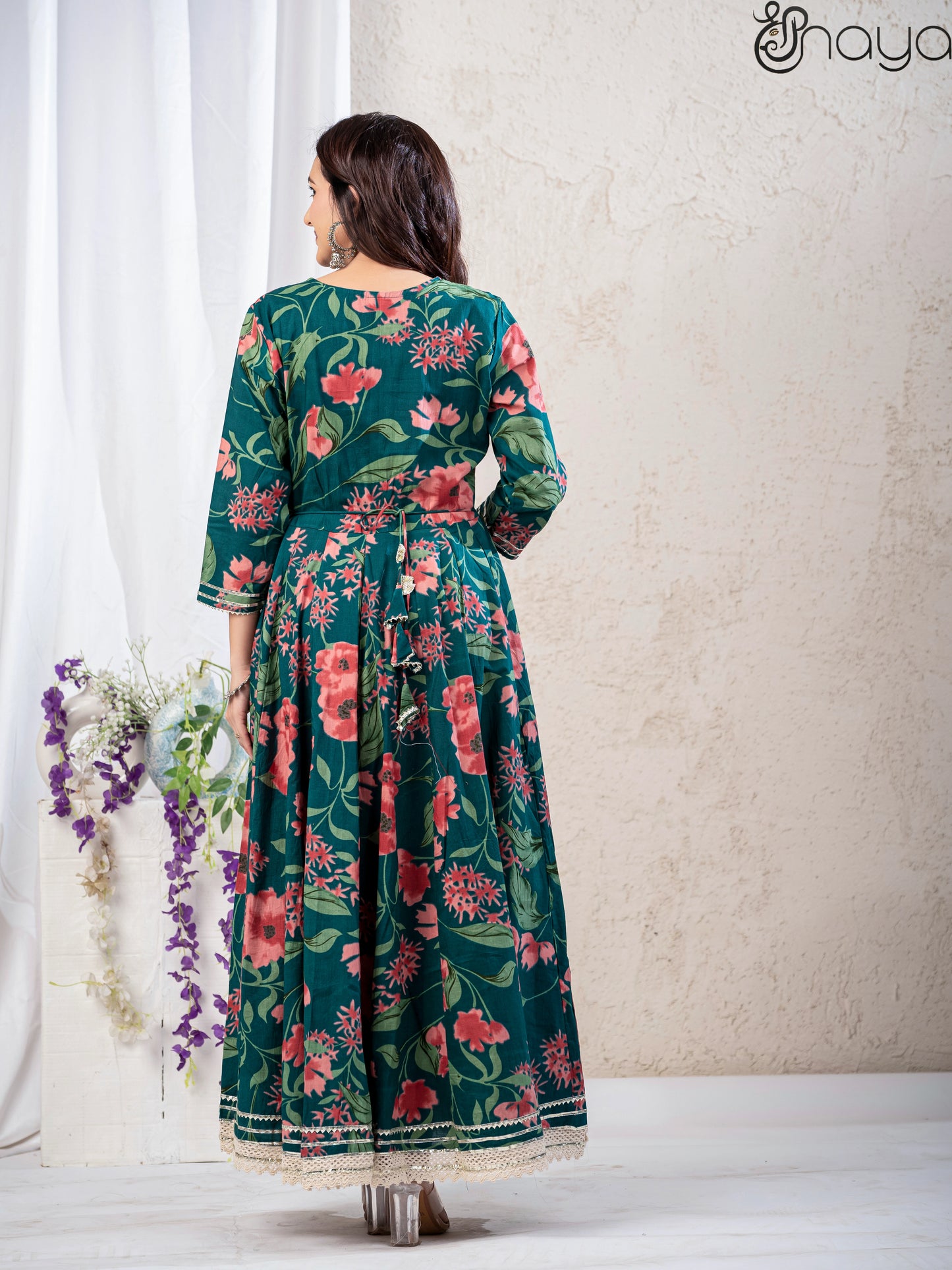 Elegant Green Cotton Anarkali Suit Set for Women