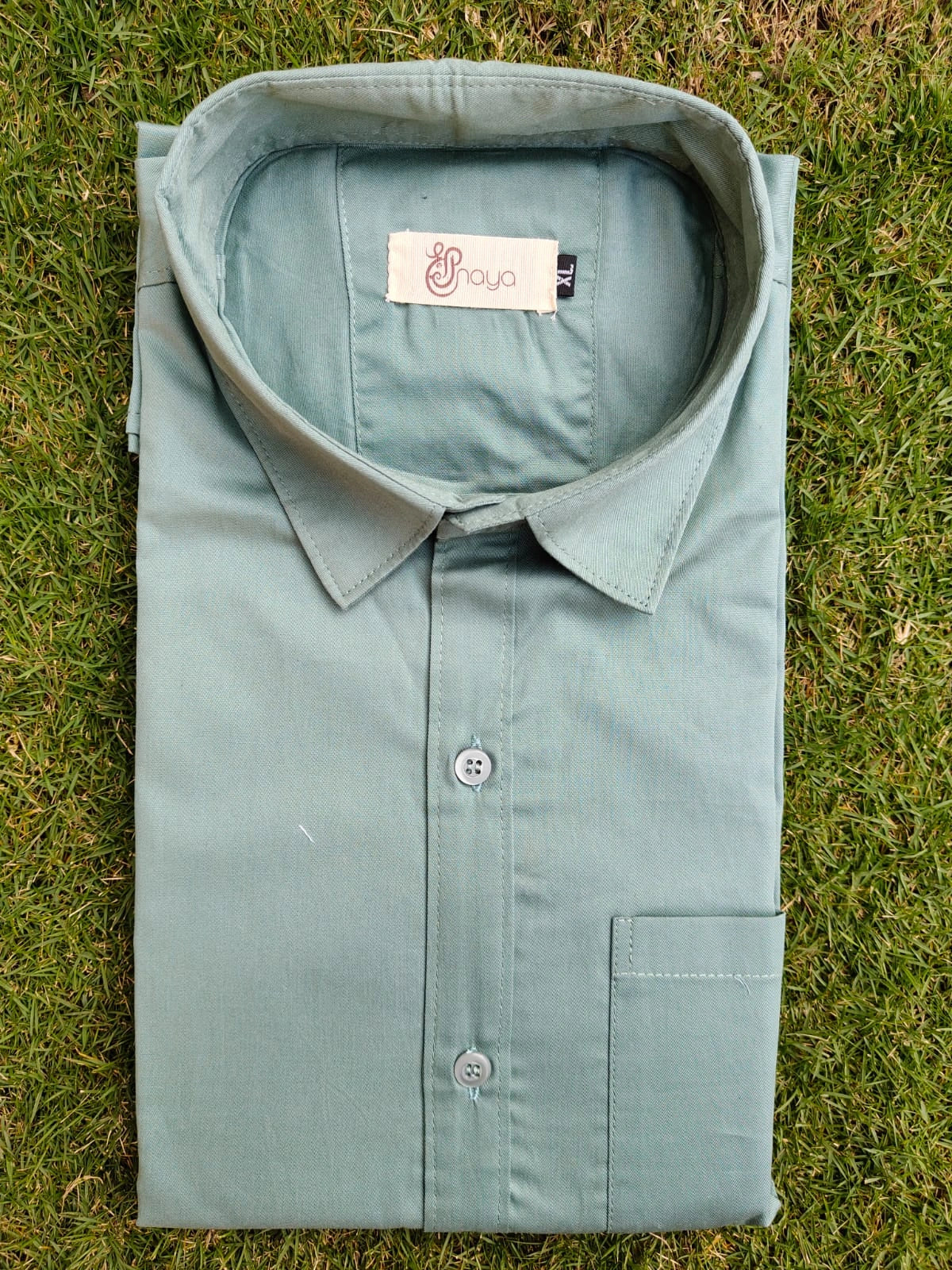 Men green cotton regular fit casual shirt