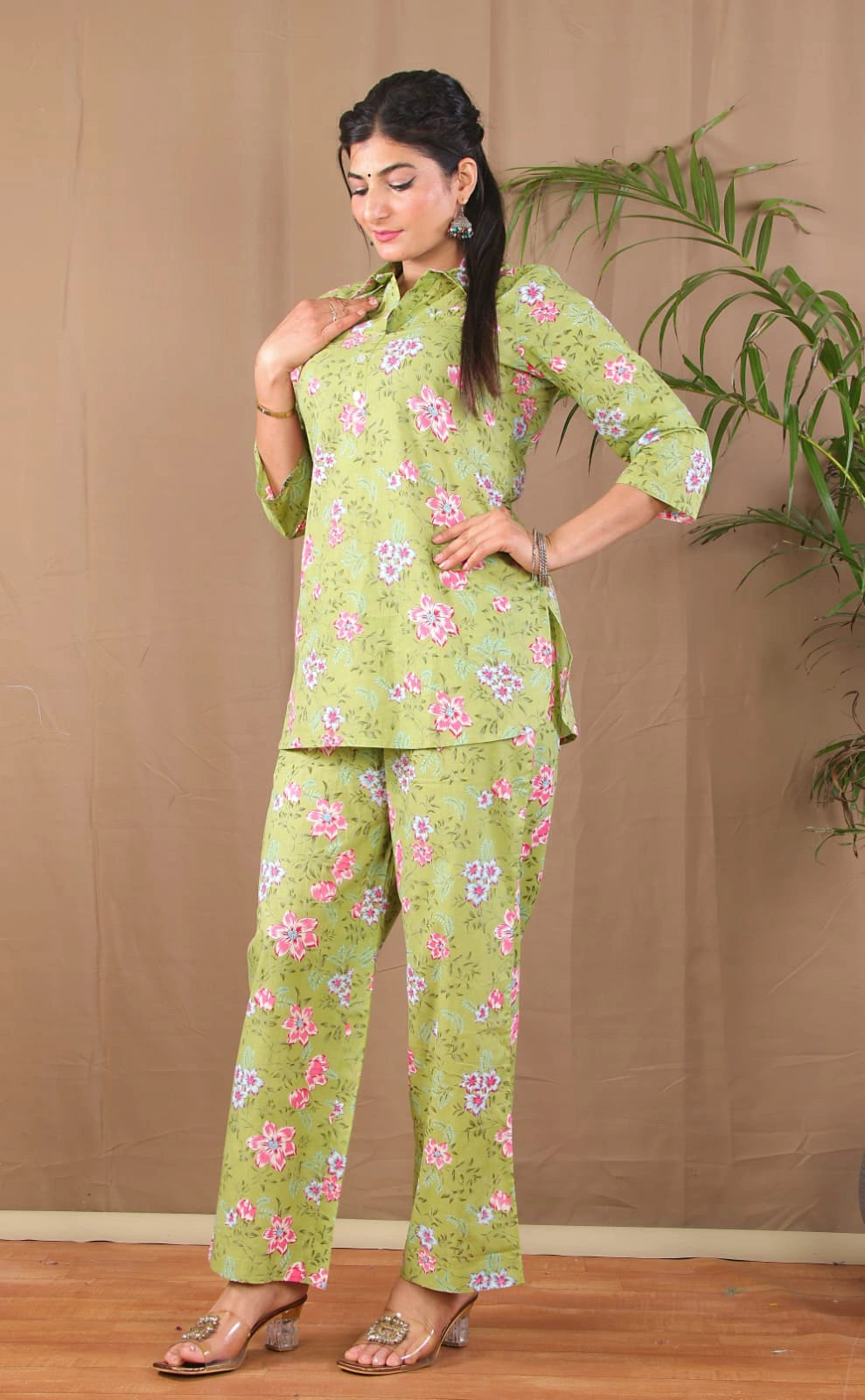 Shreenaya green floral co-ord set