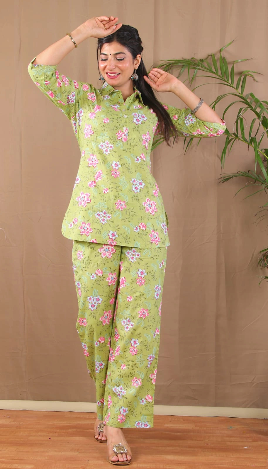 Trendy green floral co-ord set fashion