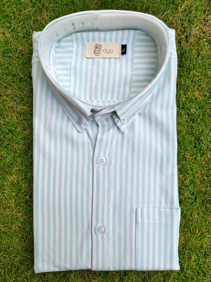 men wearing green striped oxford regular fit shirt