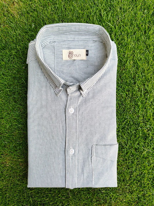 Green Striped Oxford Regular Fit Casual Shirt (Full Sleeves)