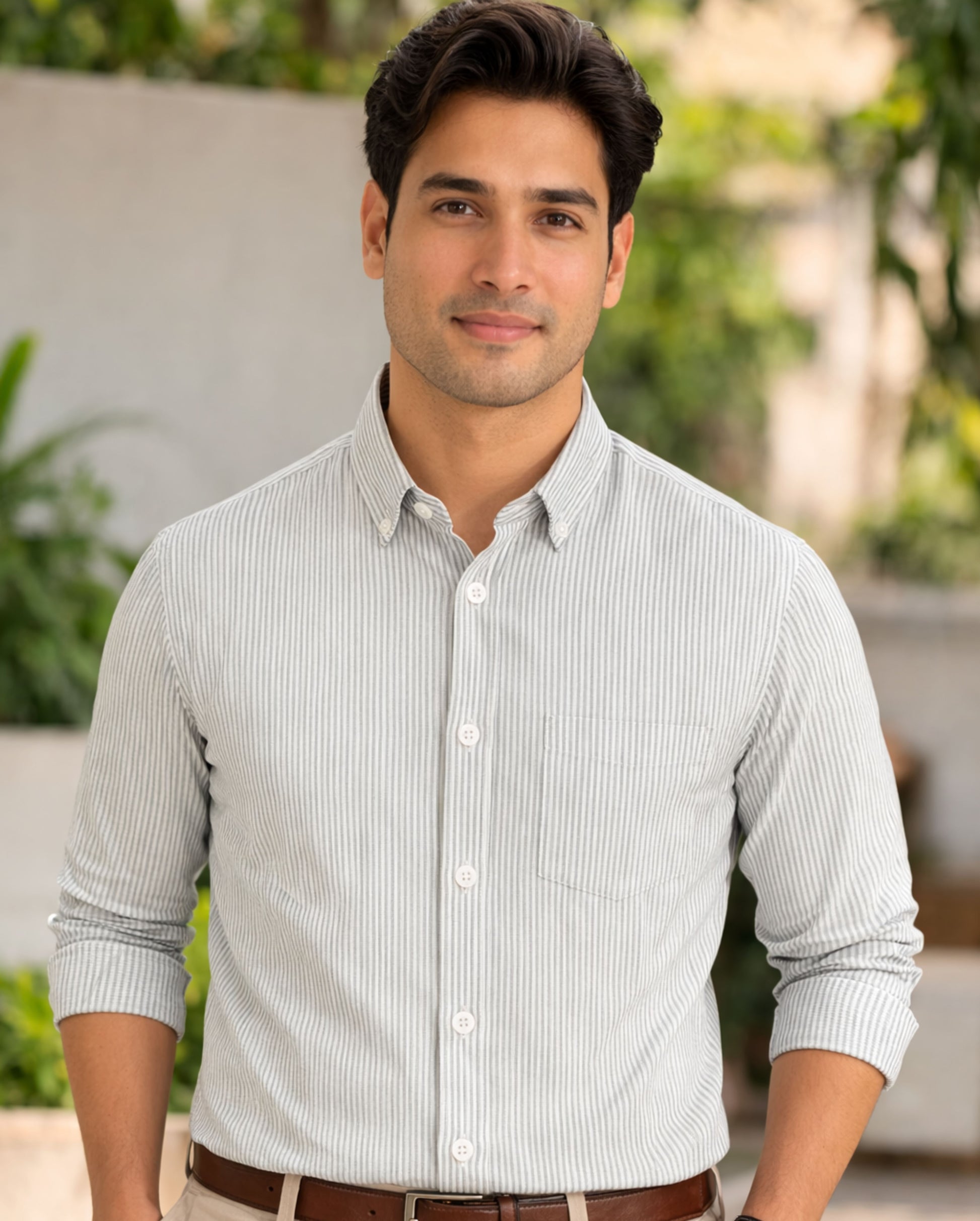 Green Striped Oxford Regular Fit Casual Shirt (Full Sleeves)