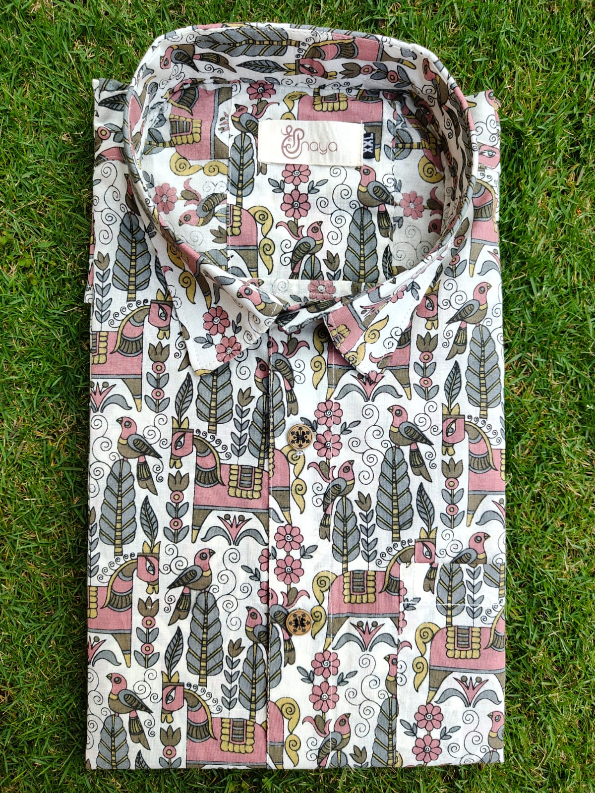 White Pink Tropical Print Cotton Regular Fit Casual Shirt (Half Sleeves)