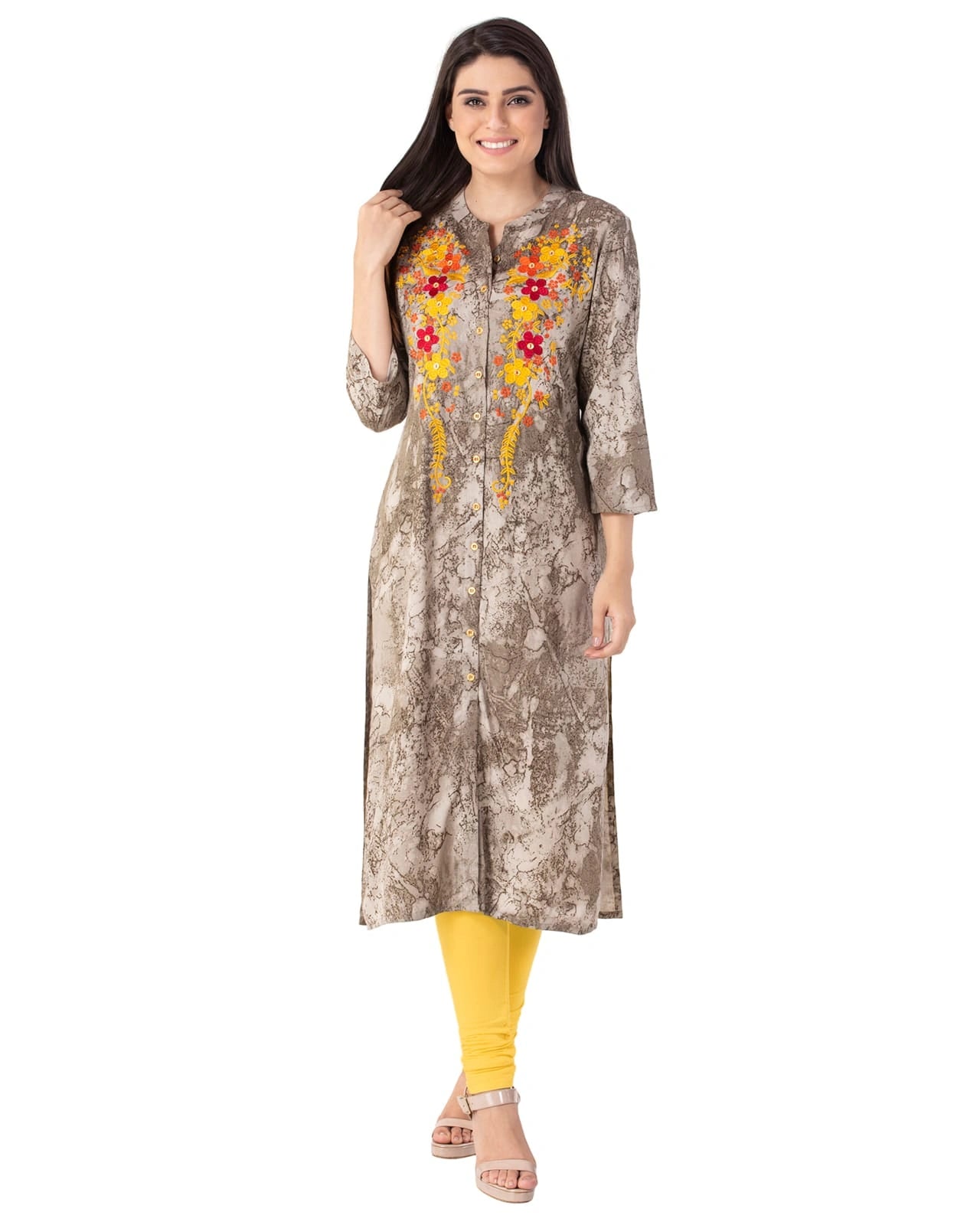grey cotton kurti with embroidery for women