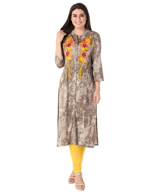 grey cotton kurti with embroidery for women