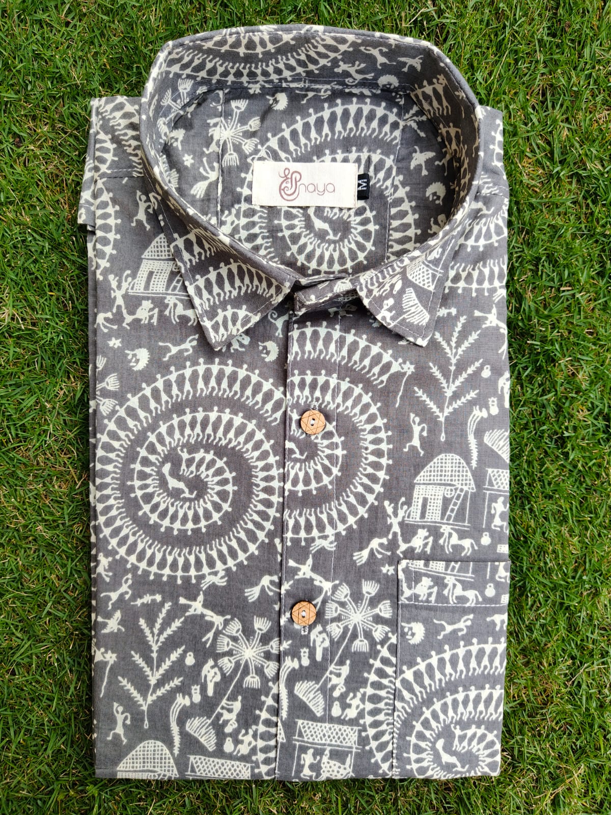 Grey Warli Print Regular Fit Casual Shirt (Full Sleeves)