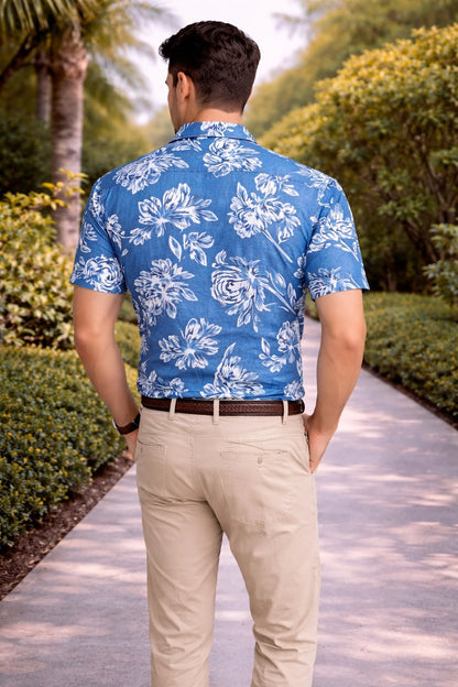 Shreenaya men’s indigo floral shirt