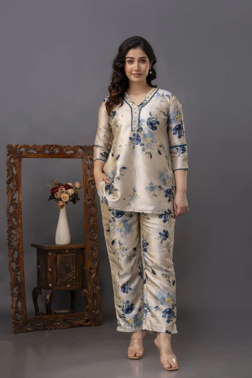 Shreenaya silk floral co-ord set